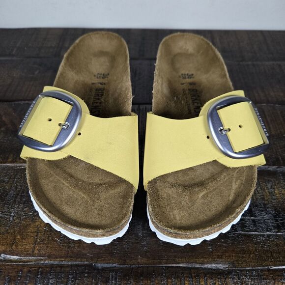 Birkenstock Madrid Big Buckle Womens Size 5 EU 36 Narrow Sandals Yellow Brown - Picture 2 of 11